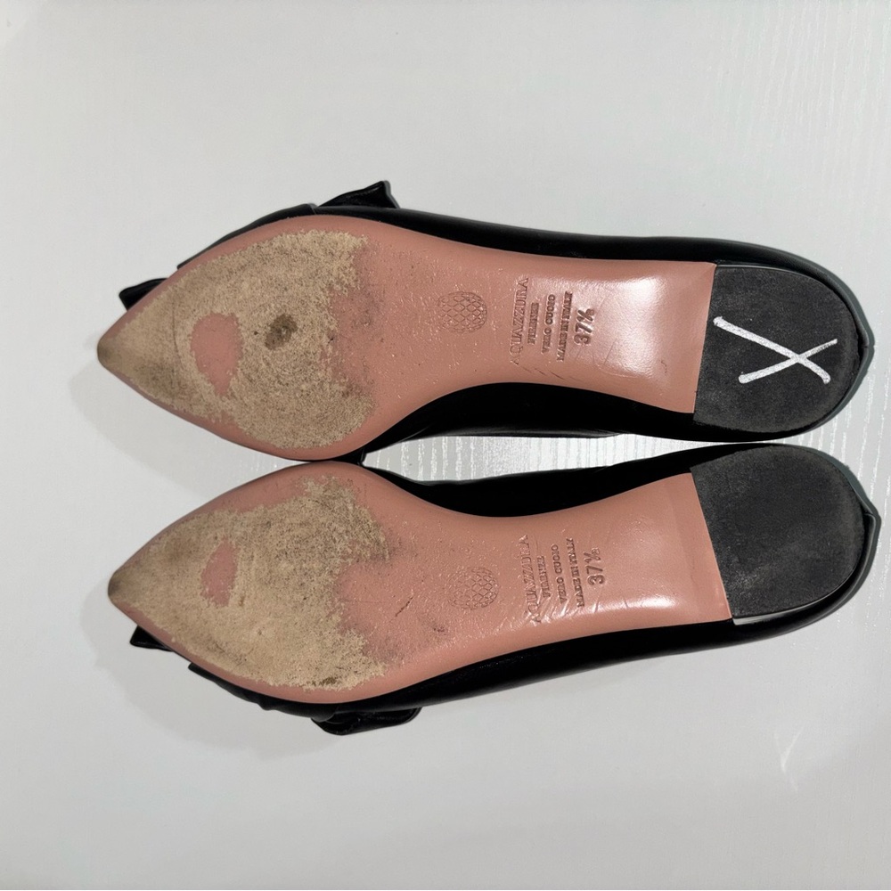 Aquazzura Black Leather Flats with Bow - Picture 7 of 10